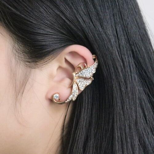 Trendy Rhinestone Butterfly Clip Ear Fashion Earrings Exquisite Girl For Women Daily Jewelry Party Gift Dropshipping