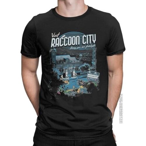 Visit Raccoon City Men T Shirt Vintage Tees Classic Short Sleeve Crew Neck T-Shirts 100% Cotton Printed Tops