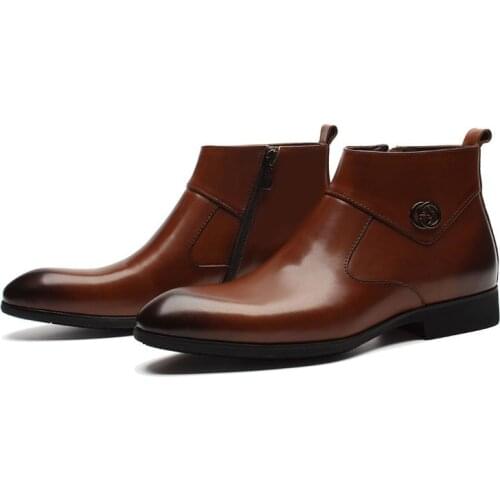 Mens PU Leather Elegant Carved Chelsea Zipper Boots Classic Boots Ankle Men Boots Casual Fashion Winter Combat Boots