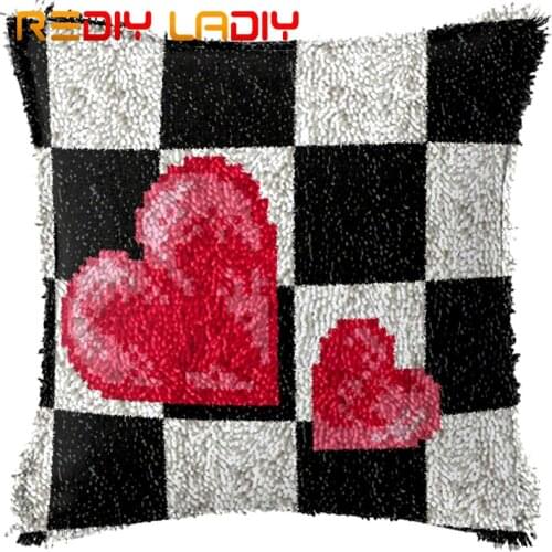 Latch Hook Kit Make Your Own Cushion Red Love Heart Printed Canvas Crochet Pillow Case Latch Hook Cushion Cover Hobby & Crafts