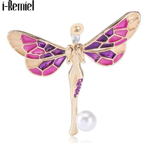 New Purple Enamel Pin Jewelry Angel Wing Brooches Simple Pearl Metal Butterfly Fairy Dress Pins for Women Clothing Accessories