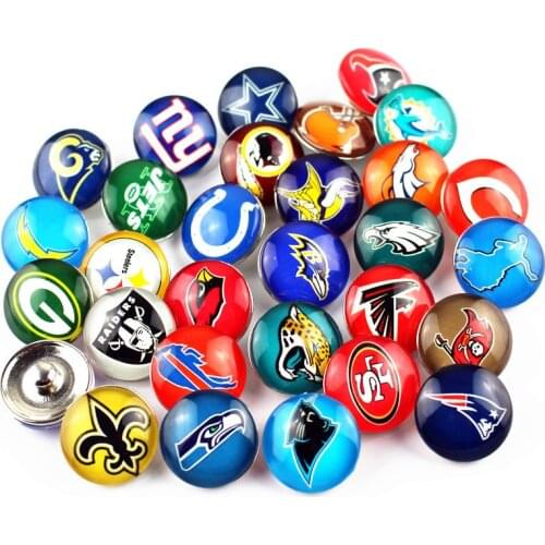 New Arrival 20Pcs/Lot Sports Football Team Button Print Glass Charms Fit 18mm DIY Ginger Bracelet Jewelry