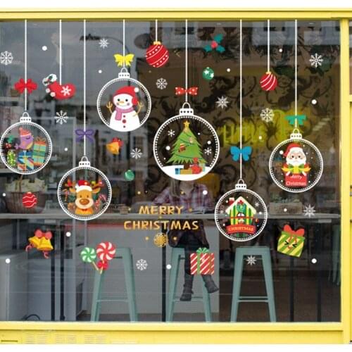 2021 Merry Christmas Film Non-Adhesive For Home Christmas Decoration New Year Windows Santa Claus Elk Glass Sticker Window Home