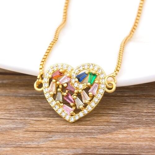 Top Quality Copper Zircon Crystal Heart Necklace Women Fashion Jewelry Rainbow Cubic Zircon Pendant Necklace For Female Girls