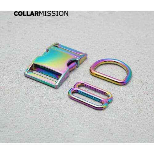 Rainbow Metal Plated Buckle (Metal Buckle+ Adjust Buckle+ D Ring) For Backpack 25mm Webbing Accessory DIY Handmade Pet Collar