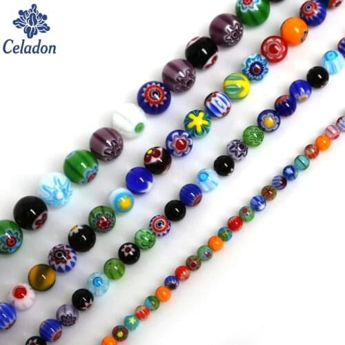 Hot Mix Color Beautiful Beads Round Shape Millefiori Flower Lampwork Glass Beads For Clothing Apparel Sew on Craft Accessories