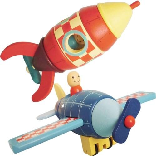 Wood Removal Disassembly Assembly Helicopter Rocket Fighter Puzzle Toy Magnetic Wood Educational Plane Diecasts Children Gift