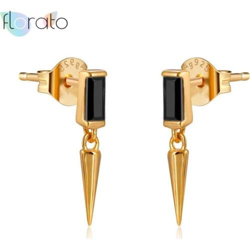 925 Sterling Silver Ear Needle Black Zircon Stud Earrings For Women Simple Geometry Cone Earrings Jewelry Gift Pendanties