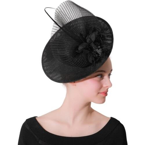 Black Kentucky Derby Fedora Hat Mesh Veils Fascinator Women Wedding Tea Party Cocktail Headpiece Female Church Event Occasion