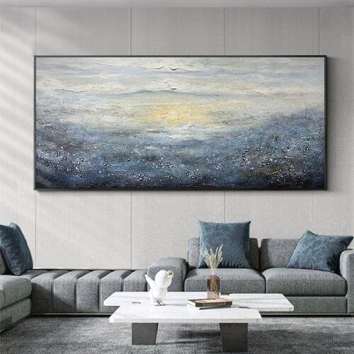 Modern Handpainted Oil Painting Sea Sunrise On Canvas Wall Mural Living Room Decoration Painting