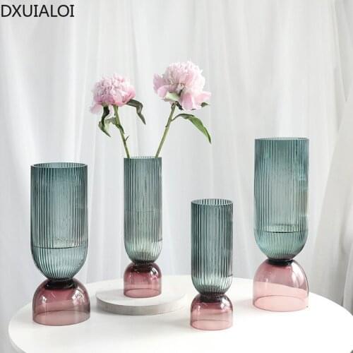 DXUIALOI Nordic creative striped glass vase housewarming gift home living room desktop flower arrangement vase decoration