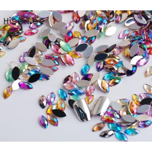 100Pcs Crystal Acrylic Horse eye Shape Rhinestone AB Color 3D Nail Art Flat Back Marquise Earth Facet Decorative Strass