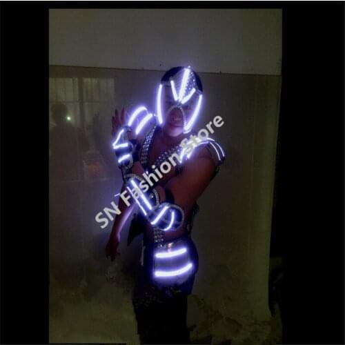 LL05 White color mens LED lighting luminous dancing ballroom costumes suit glowing clothes bar singer party disco stage props