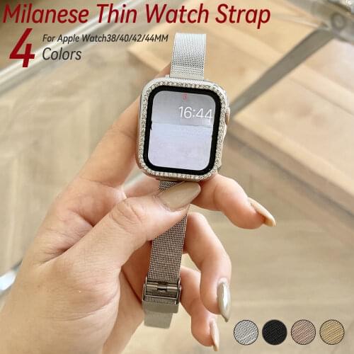 Luxury Slim Stainless Steel Metal Strap For Apple Watch 44mm 40mm Series 6 5 4 SE Wrist Band for iWatch 3 2 1 38mm 42mm Bracelet