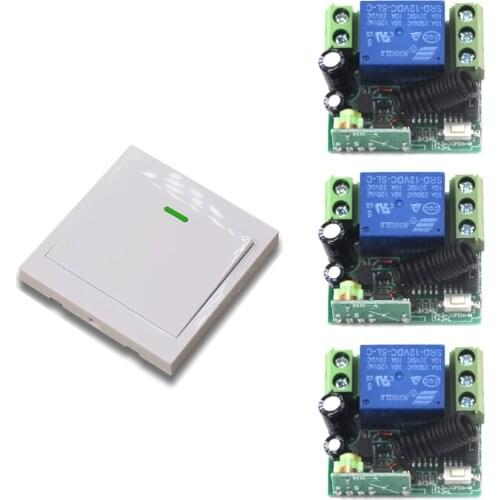 Smart Home DC 12V 1CH Wireless RF Mini Remote Control Switch White Transmitter + 3 Receiver Light Switch Accessaries 315/433mhz