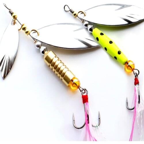 1 Pcs Metal Sliver Rotating Sequins Spoon Lure 7g/10g Spinner Fishing Hard Bait with Feather Treble Hook Fishing Accessories