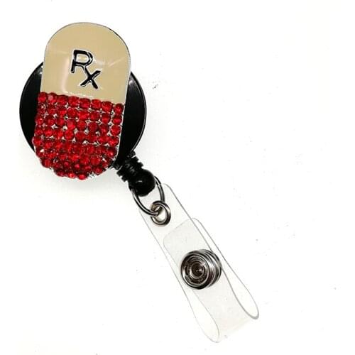 1pcs Or 10pcs Medical Nurse Retractable Badge Reel Red Rhinestone Pill Badge Holder