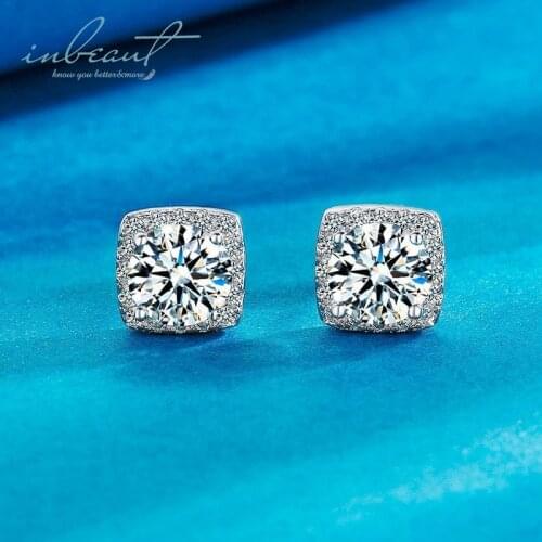Inbeaut 925 Silver Excellent Cushion Cut Square D Color Moissanite Pass Diamond Test Stud Earrings for Women Classic Jewelry