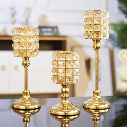 Gold Crystal Candle Holder Glass Candlestick Wedding Decoration Lanterne Metal Candelabra Home Decoration Accessories Modern 585