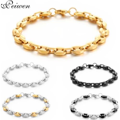 Coffee Beans Chain Bracelet Stainless Steel Figaro Link Chains Gold Color Bracelets For Women Men Jewelry Hip Hop Chain 11mm