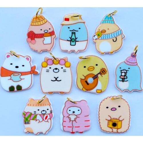 10 Cute Cartoon Bright Animal Series Acrylic Pendant Key Chain Pendant Necklace Pendant For DIY Decoration Accessories 010