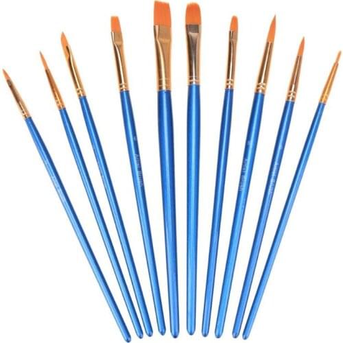 10pcs Blue Watercolor Gouache Paint Brushes Nylon Hair Painting Brush Set