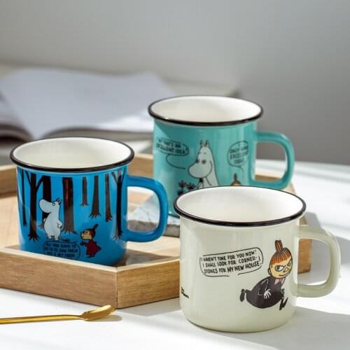 3 Colors Cartoon Ceramic Mug 300ML Student Milk Coffee Cup with Handle Retro Imitation Enamel Mugs Office Home Funny Water Cups