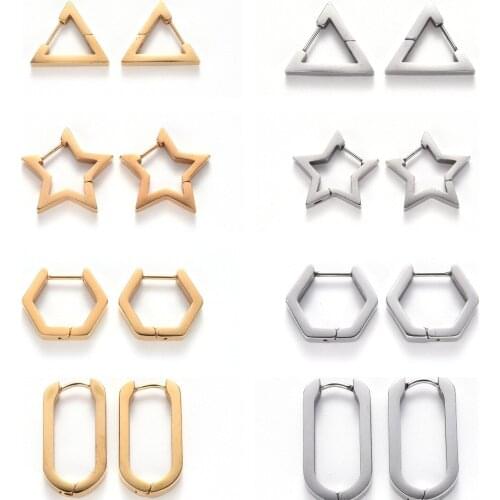5 Pairs Stainless Steel Geometric Huggie Hoop Earrings Oval Square Star Triangle Earrings for Women Fashion Jewelry Ear Buckle