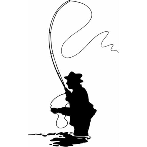 Toss Fishing Rod Car Sticker Simple Silhouette Waterproof Black/Silver Removable Car Door Rear window CL437