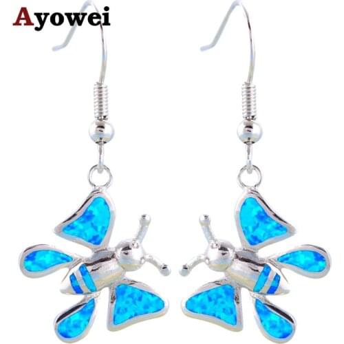 Ayowei Special Gifts for Lover Butterfly Design Blue Fire Opal 925 Silver Drop Earrings Prom Fashion Jewelry OE609A