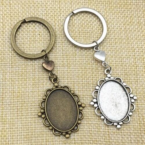 Love Heart Cabochon Base Keychain Fit 18*25mm Diamond Key Rings Jewelry Finding Diy Making