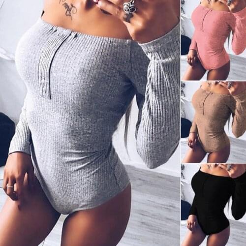 Off Shoulder Bodysuits 2021 Rompers Long Sleeve Bodycon Slash Neck Winter Jumpsuit Autumn Women Body Feminino Mujer Sexy