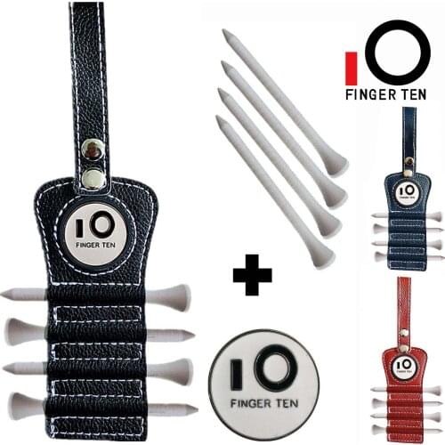 Golf Tee Holder Leather with 4 pcs Wood Tee 1 Magnet Ball Marker Hook to Belt Bag Red Blue Black Color Training Tee Holder