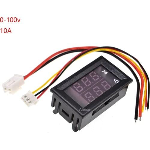 DC 0-100V 10A Digital Voltmeter Ammeter Dual Display Voltage Detector Current Meter Panel Amp Volt Gauge 0.28" Red Blue LED