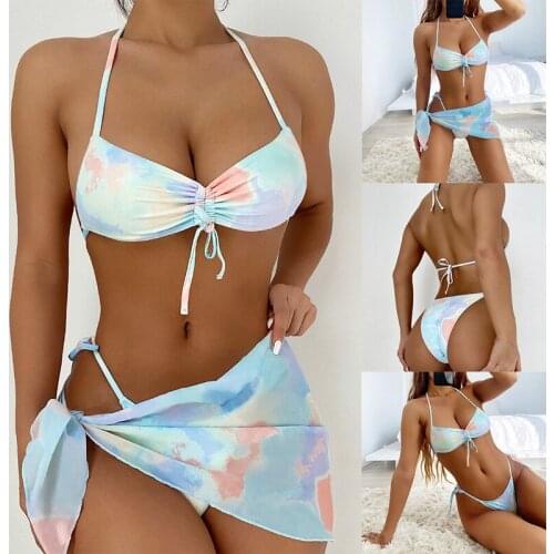 Womens 2-Piece Sling Tie-Dye Bikini Swimsuit Lace-Up Swimsuit