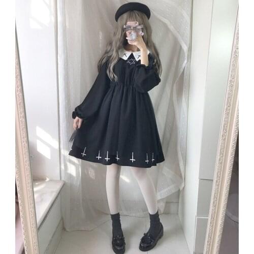 Dropshipping Gothic Lolita Dress Harajuku Fashion Cross Cosplay Female Dress Japanese Soft Sister Style Star Tulle Dress Cute