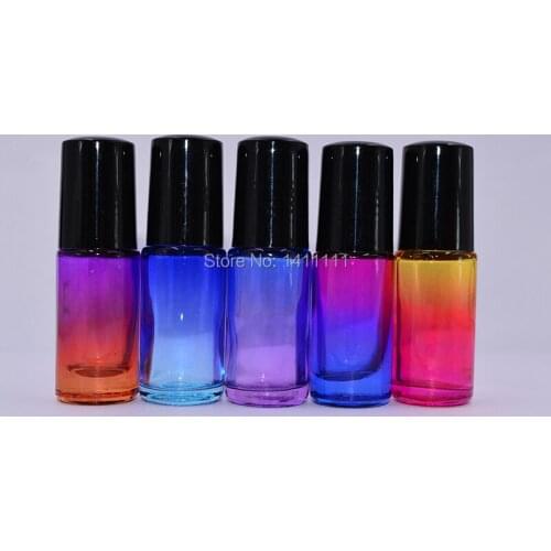 800PCS/Lot Vial Gradient Colorful 5ml 1/6oz Stainless Steel Roller roll on Thick Glass Perfume Essential oils Fragrances bottle