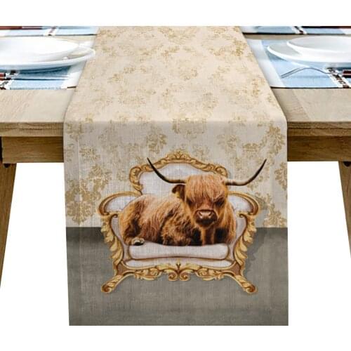 Highland Cow Sitting On Sofa Table Runner Wedding Table Decor Party Dining Table Runner Home Hotel Decor Tablecloth Placemat