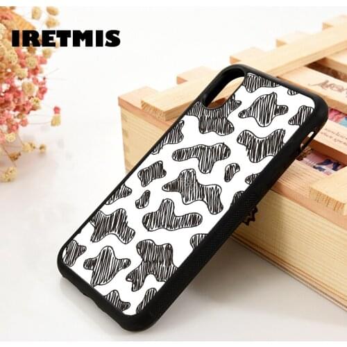 Iretmis 5 5S SE 6 6S TPU Silicone Rubber phone case cover for iPhone 7 8 plus X Xs 11 Pro Max XR Cow Print Sketch Pattern