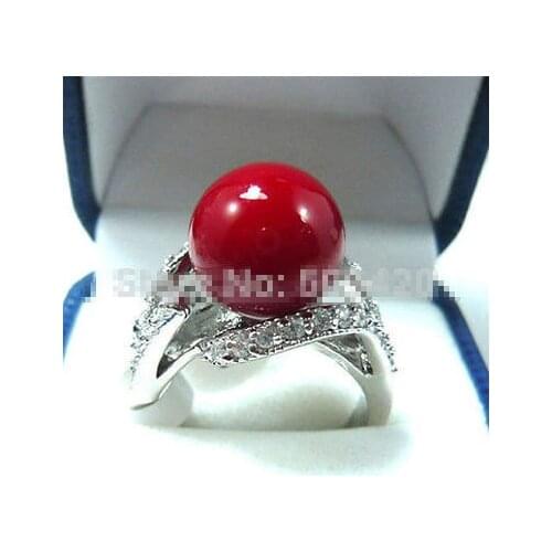 Wonderful red coral bead womans ring size 6-9