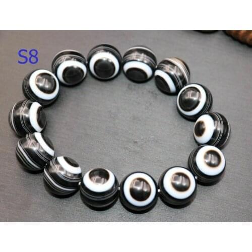 Collectible Treasure Magic Power Tibetan Top Grade Agate Ghost Goat Heaven Eye dZi Bead Bracelet Bangle 18MM 103g LKbrother