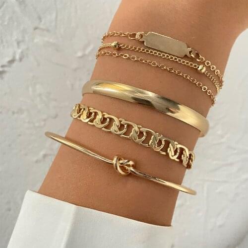 Fashion Punk Knotted Metal Bracelet Set for Women Multilayer Thick Chain Bracelet Bracelet 2021 Bohemian Vintage Jewelry Gift