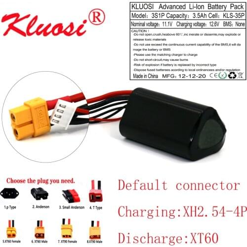 KLUOSI 3S1P 12V 3.5Ah 12.6V High Capacity UAV Rechargeable Li-ion Battery for Various RC Airplane Drone Quadrotor XH2.54-4P XT60