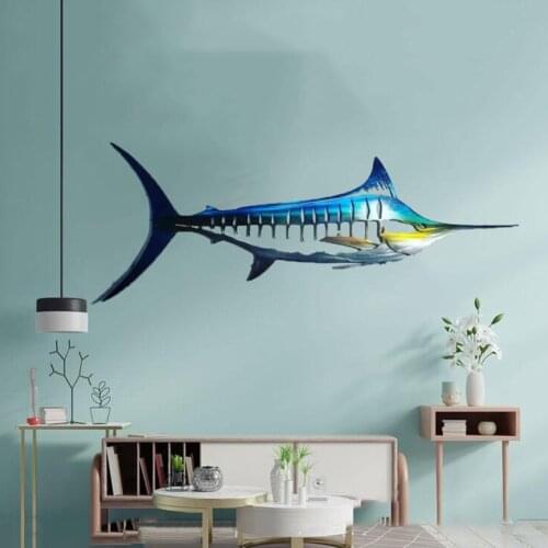 Metal Sculpture Shark Carved Wall Hanging Art Craft Creative Living Room Bedroom Home Wrought Iron Pendant Wall-mounted ProDecor