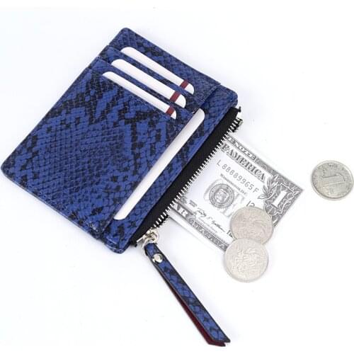 PUOU 2020 Fashion PU Snakeskin Pattern Women Wallet Unisex Zipper Purse Bank Card Package Card Holder Card Wallet Coin Bag