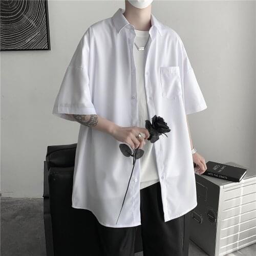 2021 Summer Mens Shirt Fashion Short Sleeve Casual Shirts Men Hip Hop Streetwear M-3XL