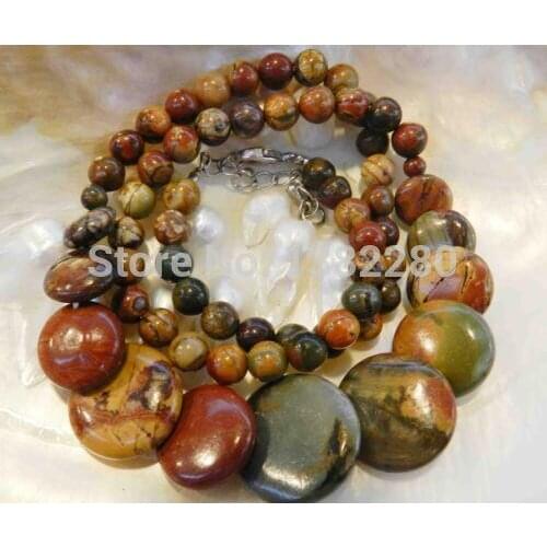 New hot! New Fashion Style DIY 6-20mm Multicolor Picasso Chalcedony Round & Coins Bead Necklace