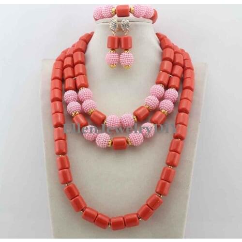 Handmade necklace nigerian Wedding Coral beads Jewelry Sets dubai Beaded Bridal Necklace african beads Jewelry Sets W12207
