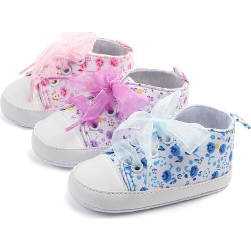 Floral Pattern Canvas Newborn Baby Shoes Lace straps Princess Baby Girls Shoes Soft Sole Infant Toddler Shoes Baby First Walkers