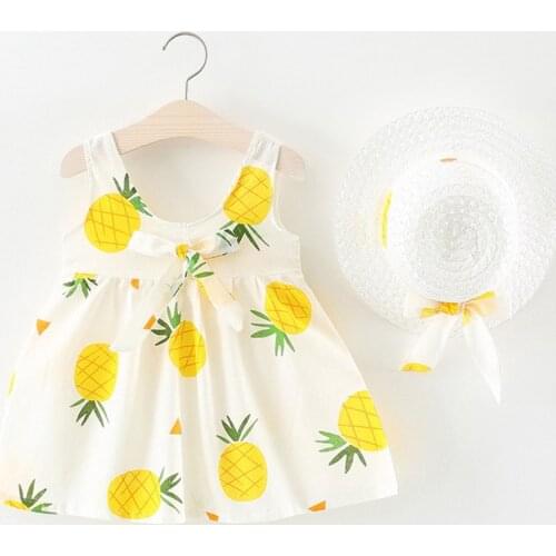 Baby Girls Dress Summer Clothes Sets 2020 Toddler Girl Pineapple Dress + Bow Hat Baby Clothing Set Hawaiian Party Dress